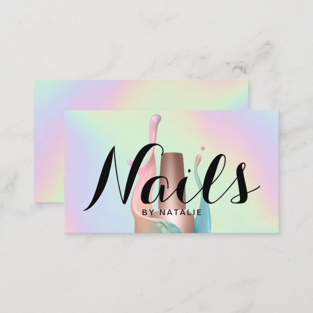 Nail Salon Polish Manicurist Pastel Holographic Business Card (back side)