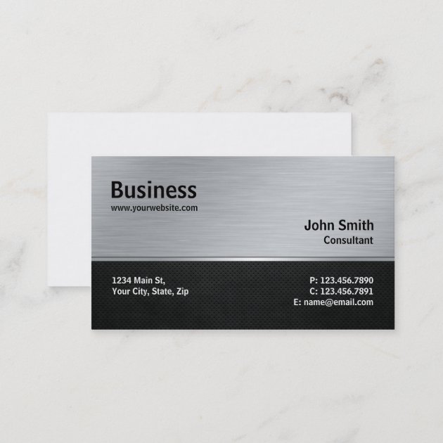 Professional Elegant Modern Silver and Black Metal Business Card (back side)