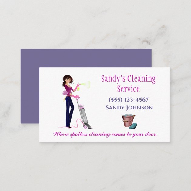 Cute Cartoon Maid Professional Cleaning Services Business Card (back side)