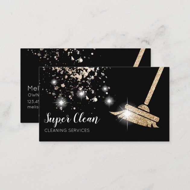 Maid Cleaning House Sparkling Dripping Gold Business Card (back side)