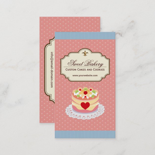 Custom Cakes and Cookies Dessert Bakery Store Business Card (back side)