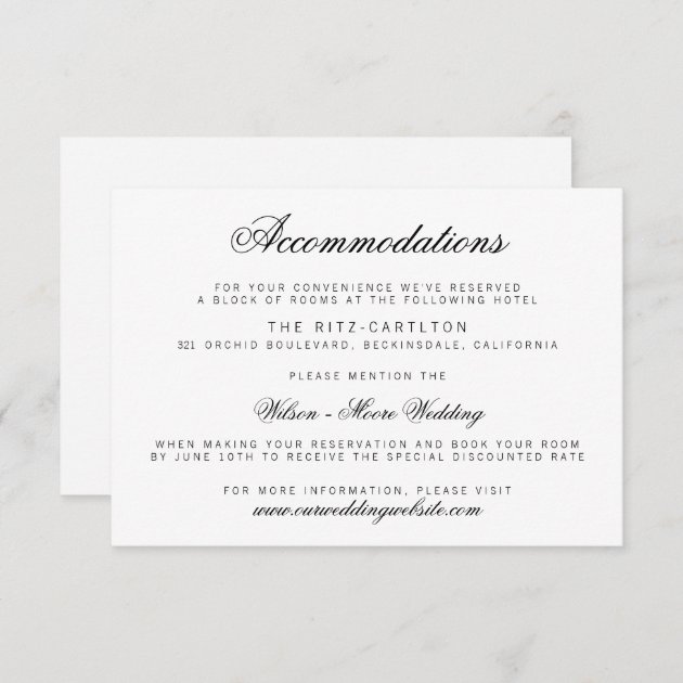 Elegant Classy Script Wedding Accommodations Card