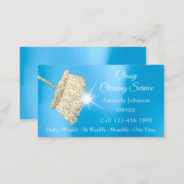 Classy Cleaning Service Maid Gold Blue Ocean Business Card (back side)