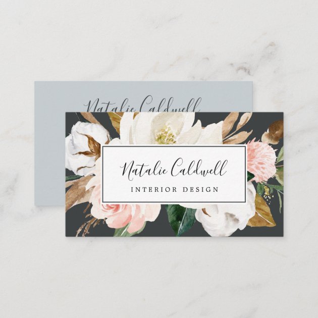 Elegant Magnolia | Black and White Business Card (back side)
