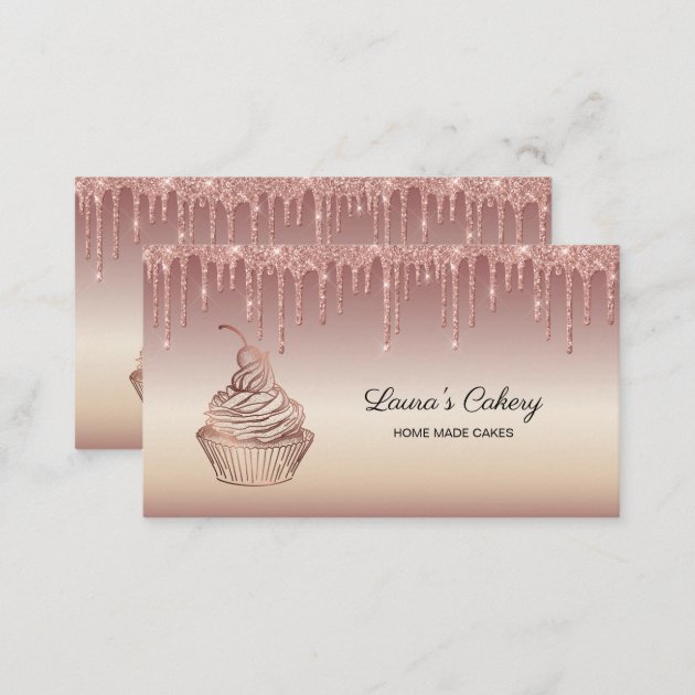 Cakes & Sweets Cupcake Home Bakery Dripping Gold Business Card (back side)