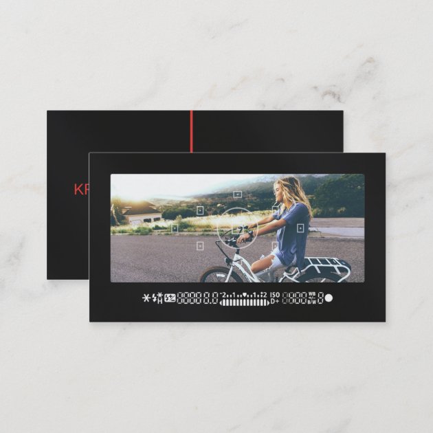 Cool photography camera viewfinder modern black business card (back side)