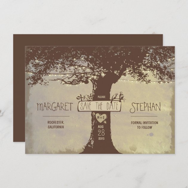 Rustic Tree And String Lights Save The Date Card