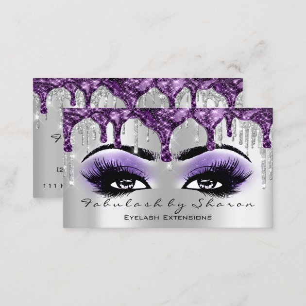 Makeup Artist Eyebrow Eyelash Silver Gray Purple Business Card (back side)