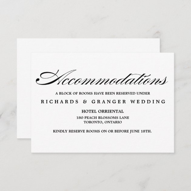 Elegant Calligraphy Script Wedding Accommodations Enclosure Card