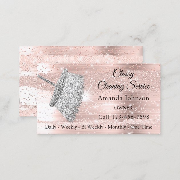 Classy Cleaning Service Maid House Silver Rose Business Card (back side)