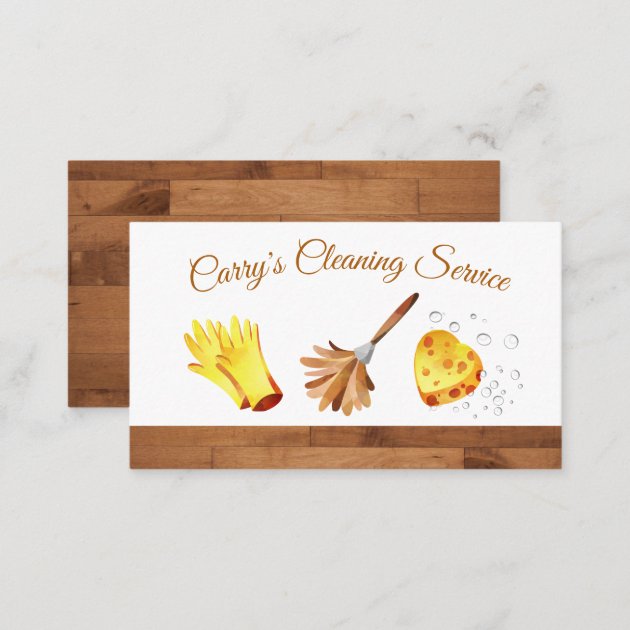 Wood Floor Design Maid House Cleaning Services Business Card (back side)