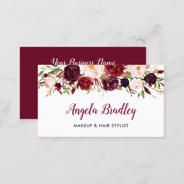 Watercolor Burgundy Floral Facebook Instagram Logo Business Card (back side)