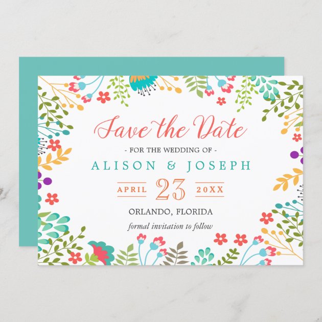 Spring Botanical Floral Turquoise | Save The Date