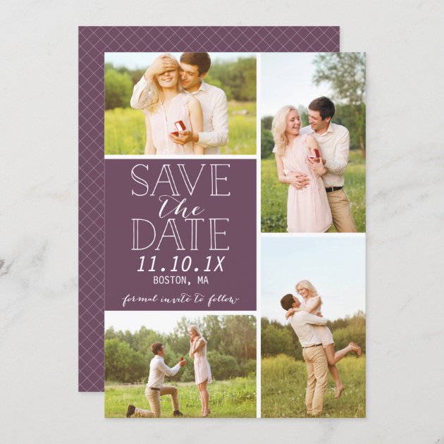 Modern Save The Date 4-Photo Purple Collage