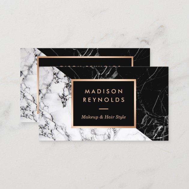 Makeup Artist Fashionable Mixed Black White Marble Business Card (back side)