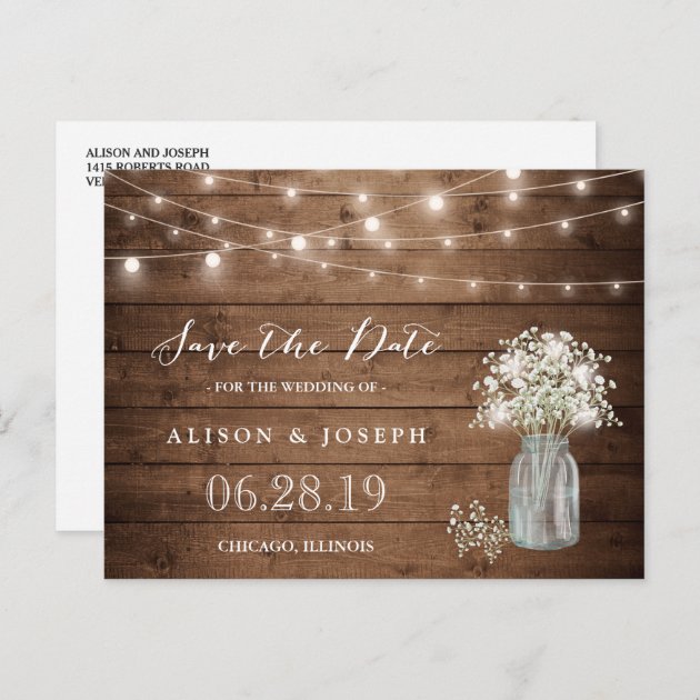 (USPS) Baby's Breath String Lights Save The Date Announcement Postcard