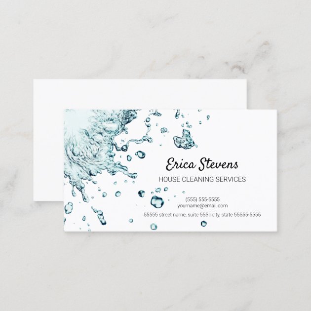 Professional House Cleaning Fresh Water Splash Business Card (back side)