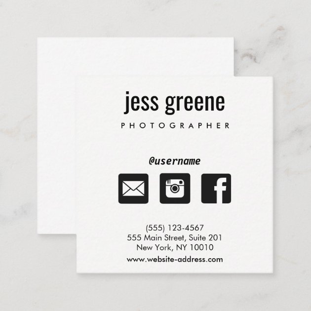 Professional Black and White Social Media Icons Square Business Card (back side)