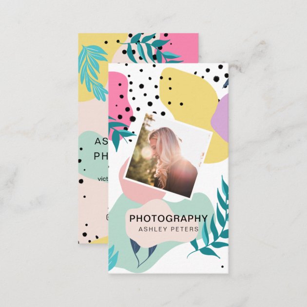 Photography tropical shapes pastel chic photo business card (back side)