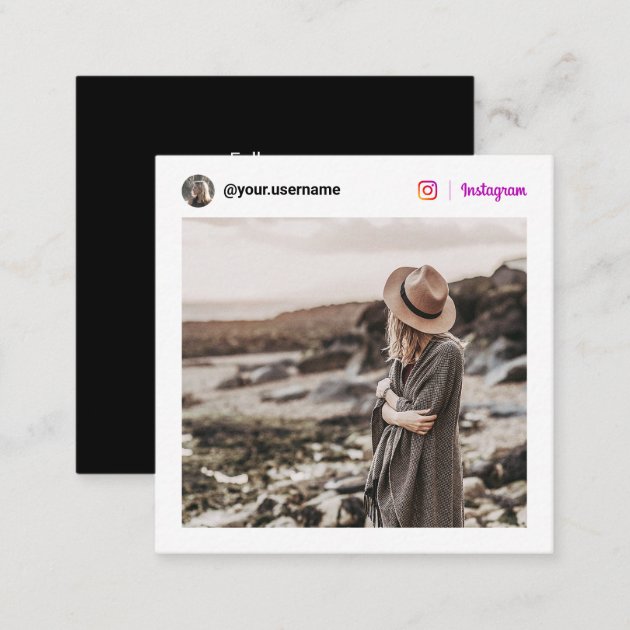 Modern photo Instagram social media minimal white Calling Card (back side)