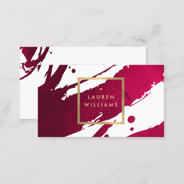 Abstract Deep Ruby Red Brushstrokes Business Card (back side)