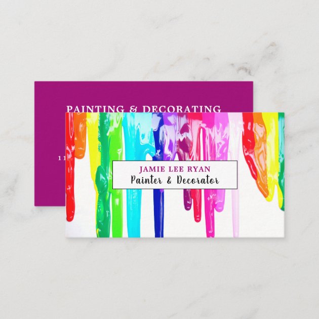 Multicolored Paint Drips, Painter & Decorator Business Card (back side)