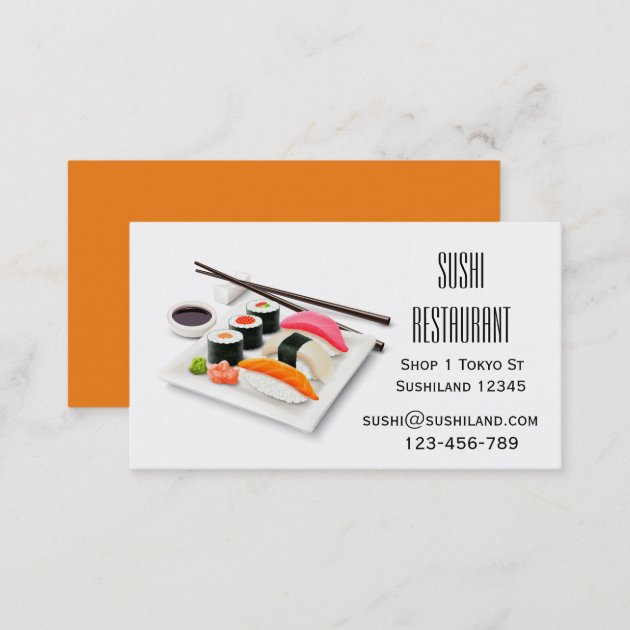 Modern Sushi restaurant or catering business Business Card (back side)