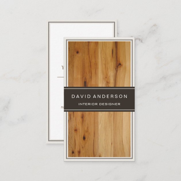Modern Interior Design Stylish Wood Grain Business Card (back side)