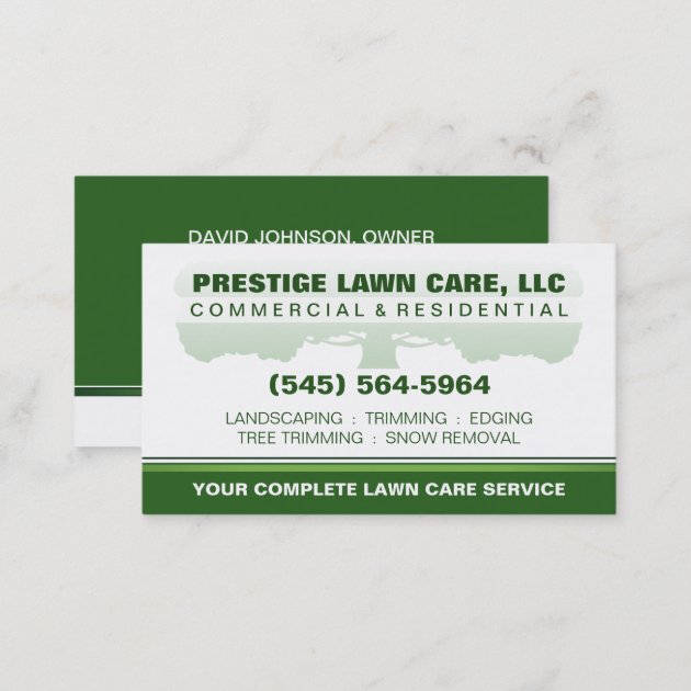 Lawn Care Green & White Custom Template Business Card (back side)