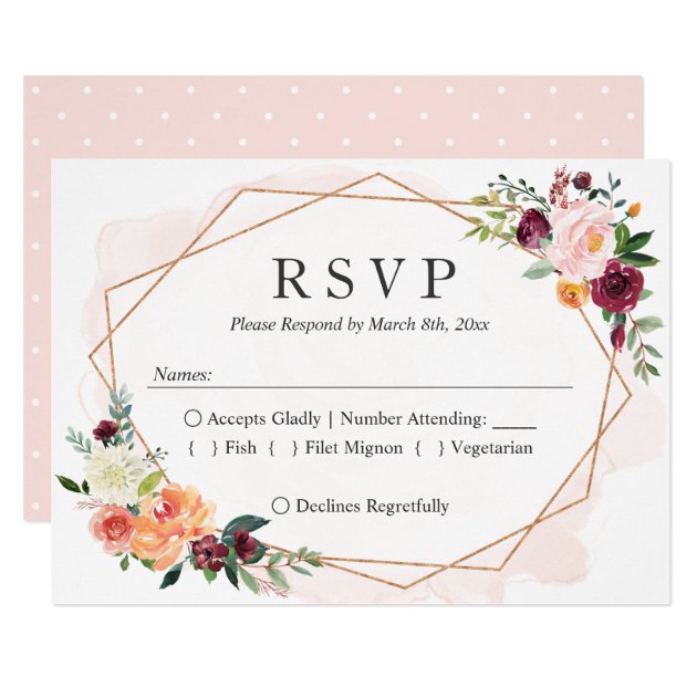 Modern Geometric Frame Floral Wedding RSVP Reply Card