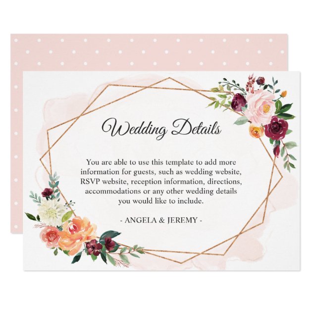 Modern Romantic Floral Wedding Reception Details Card