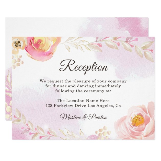 Trendy Pink & Gold Floral Garden Wedding Reception Card