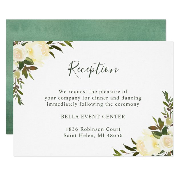 Greenery Watercolor Ivory Floral Wedding Reception Invitation