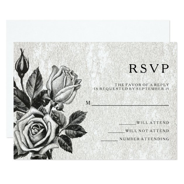 Edgy Victorian Roses Black and White RSVP Invitation