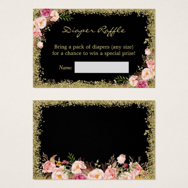 Diaper Raffle Invitation Black Gold Glitter Pink Floral