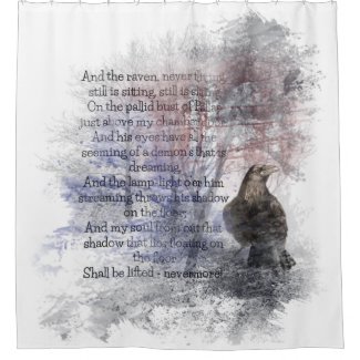 Edgar Allan Poe The Raven Poem Raven Watercolor Shower Curtain