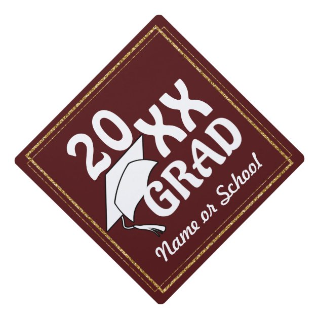 20XX Grad W/ Gold Border (Changeable Background) Graduation Cap Topper