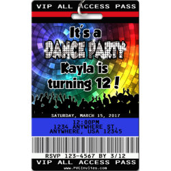 Dance Party Birthday Invitations VIP Pass