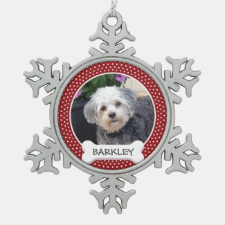 Personalized Pet Photo with Dog Bone Snowflake Pewter Christmas Ornament