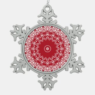 Christmas Red Lace Pattern by JoMazArt Snowflake Pewter Christmas Ornament