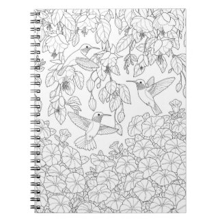 Hummingbirds and Flowers Adult Coloring Page Notebook