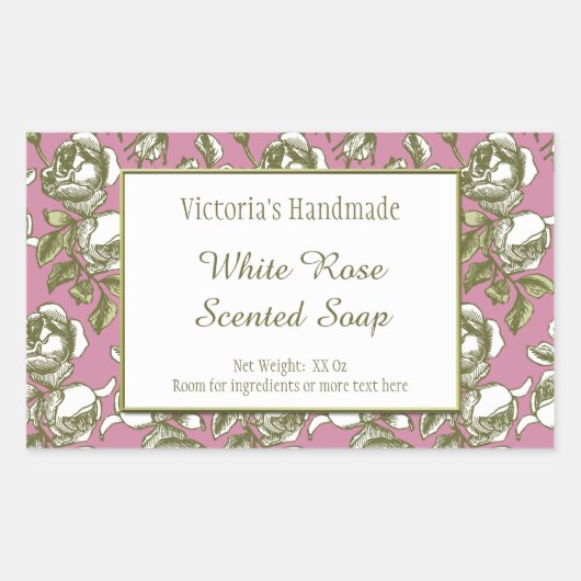 White and Faux Gold Rose Custom Soap Stickers (Front)