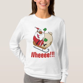 Holiday Fun Black Santa Claus Riding Sled T-Shirt