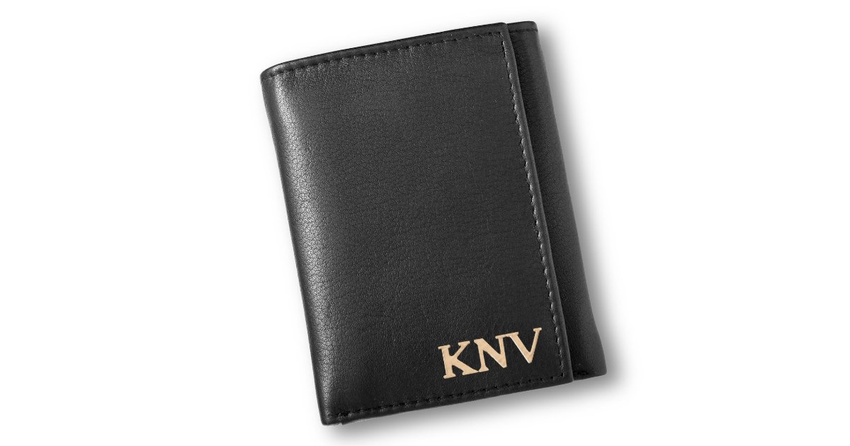 Black Gold Foil Monogram Leather Trifold Wallet | 0