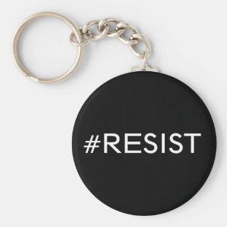 #Resist, white text on black keychain