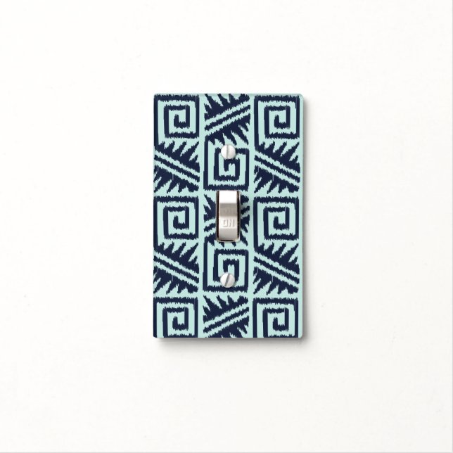 Ikat Aztec Pattern - Indigo and Light Blue Light Switch Cover (In Situ)