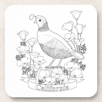 California State Bird and Flower Coloring Page Coaster