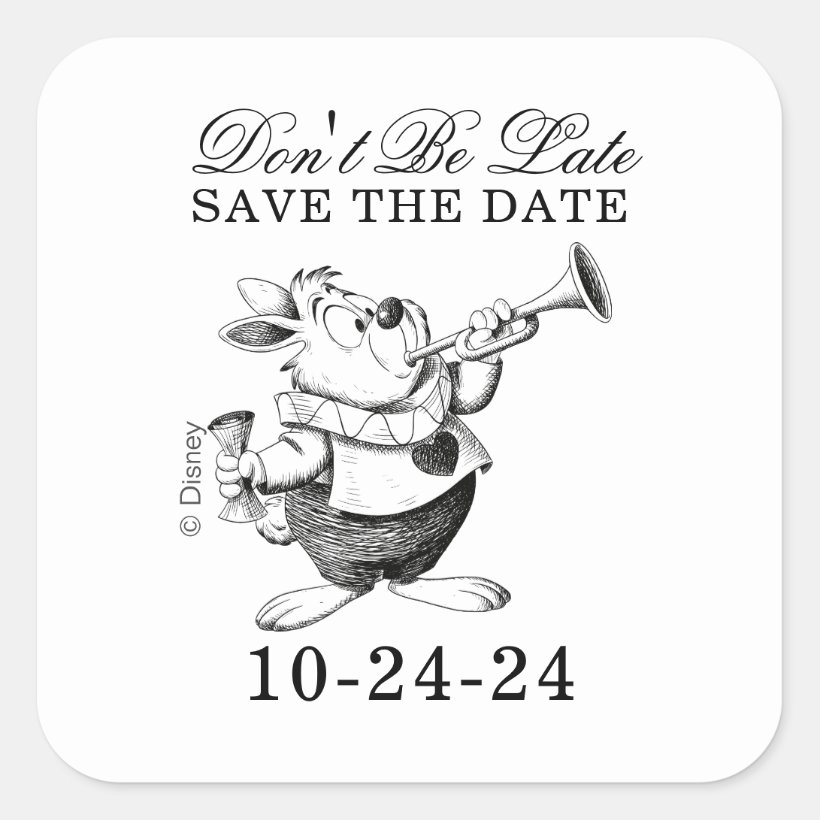 Alice in Wonderland Wedding Save the Date Square Sticker (Front)