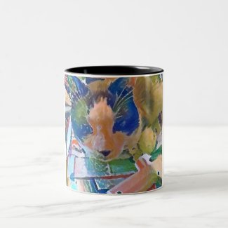 snowshoe crafting kitty Two-Tone coffee mug