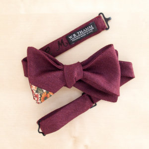 Cliff Men's Bow Tie Claret Red With Floral Accent